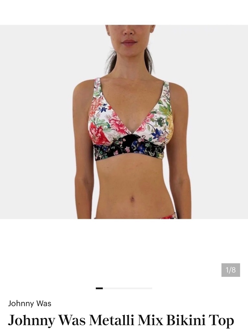 Johnny Was Floral V‑Neck Bikini Top in White, Black, Red, Green